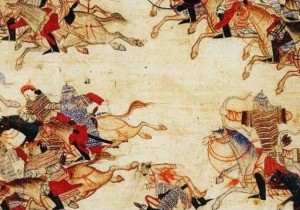 Απεικόνιση του 14ου αιώνα μ.Χ. με Μογγόλους έφιππους τοξότες στη μάχη. (Εθνική Βιβλιοθήκη, Βερολίνο)